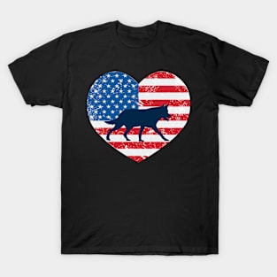 American Flag Heart Love Wolf Usa Patriotic 4Th Of July T-Shirt